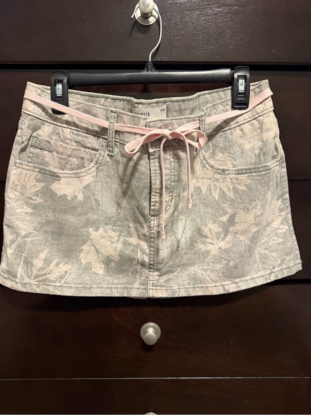 Hollister Pink CamoPrint Denim Mini Skirt with Tie Belt
